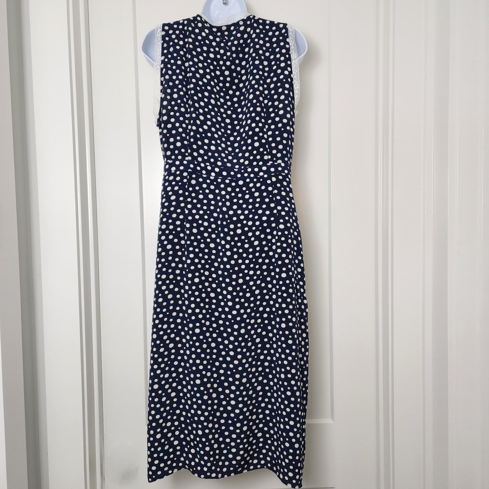 Rouje J.Crew Navy Polka Dot Midi Dress 12 Lace Parisian Quiet Luxury Y2K 90s - Picture 3 of 16